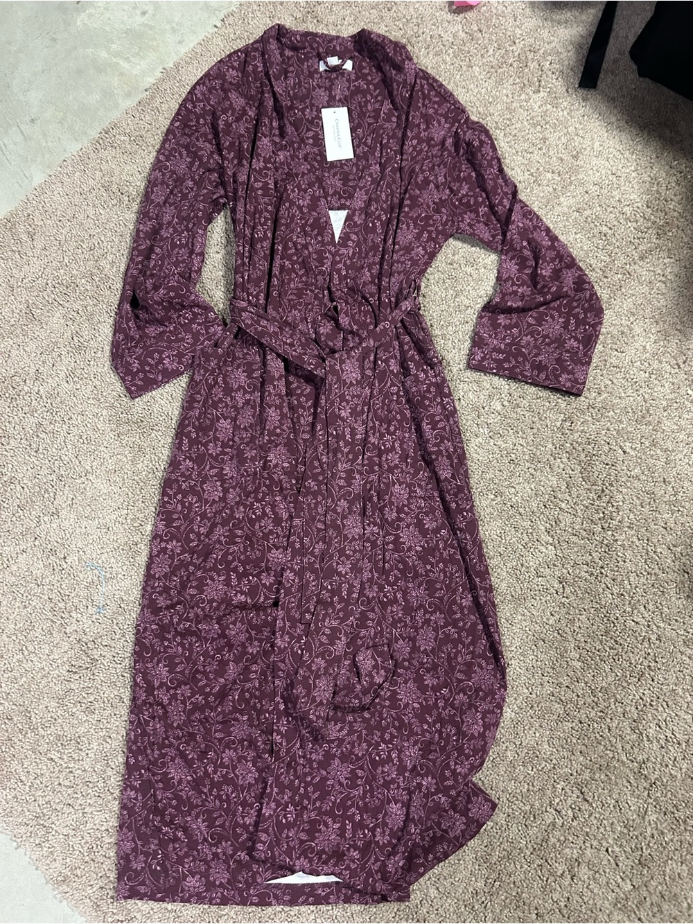 Charter Club Plum Floral Long Wrap Robe
